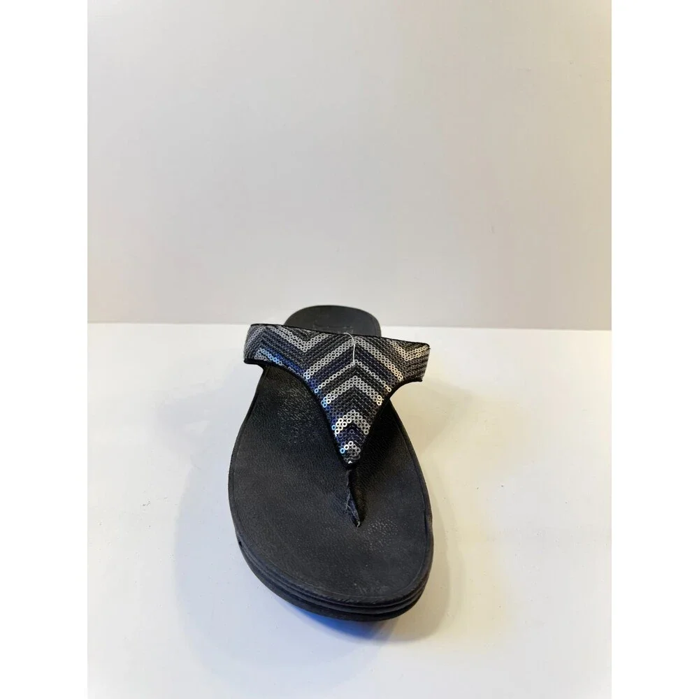 Fit Flop Womens Sandals Lulu Sequin Zigzap Black Strap US 10
